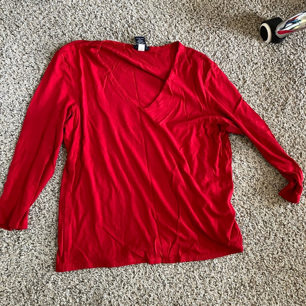 GAP Vibrant Red Long Sleeve V-Neck Tee